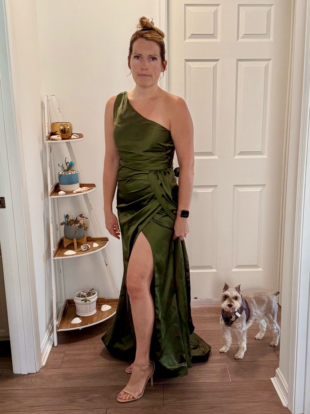 One-Shoulder Olive Green Evening Gown - Picture 2 of 3